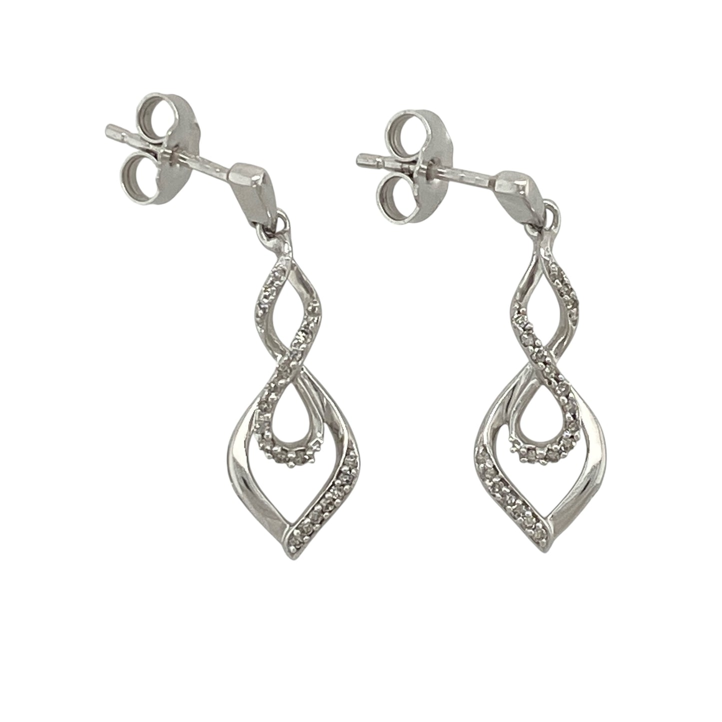 9ct White Gold & Diamond Twist Drop Earrings