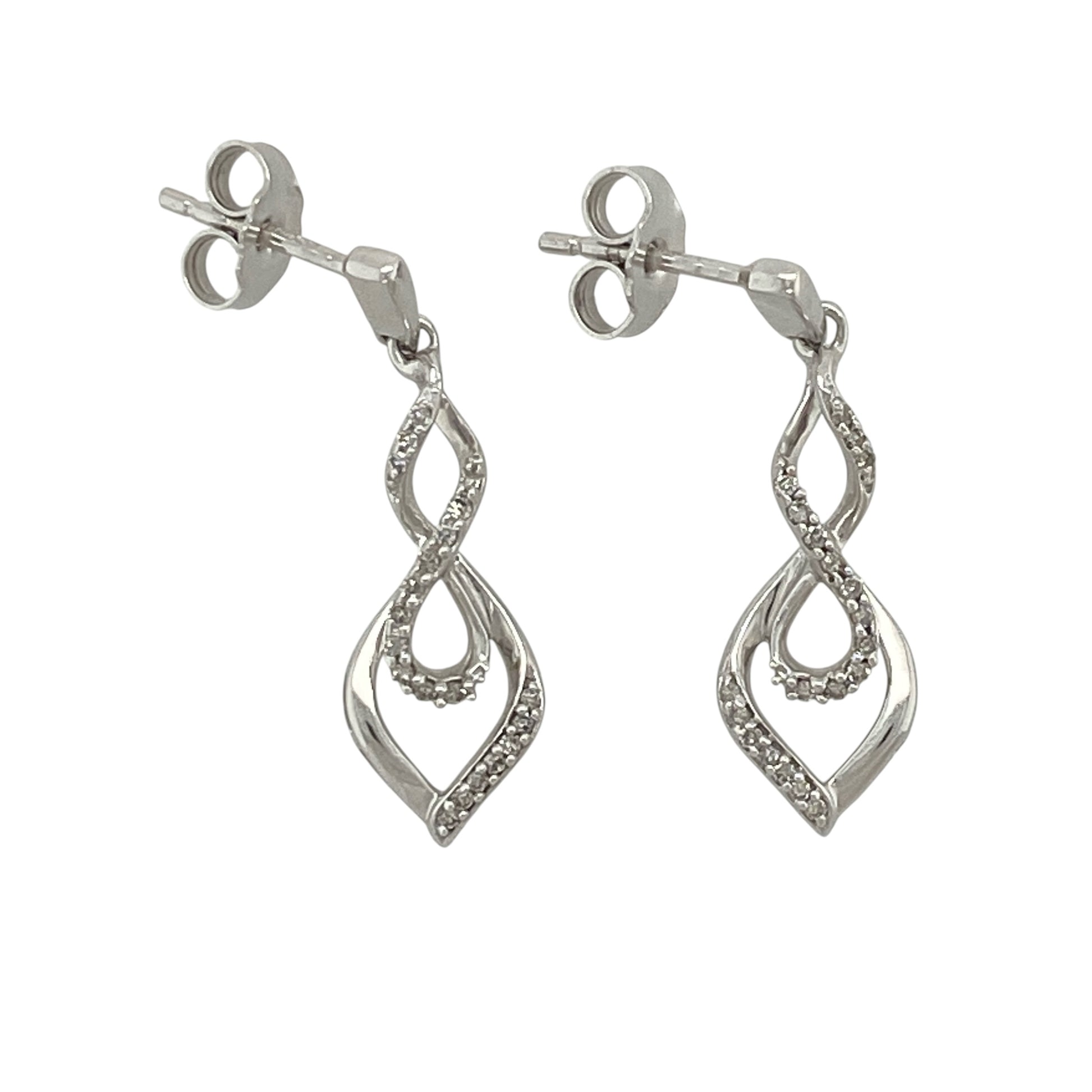 9ct White Gold & Diamond Twist Drop Earrings