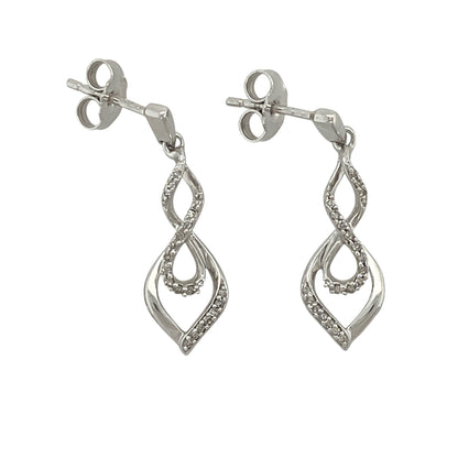 9ct White Gold & Diamond Twist Drop Earrings