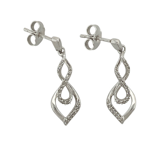 9ct White Gold & Diamond Twist Drop Earrings