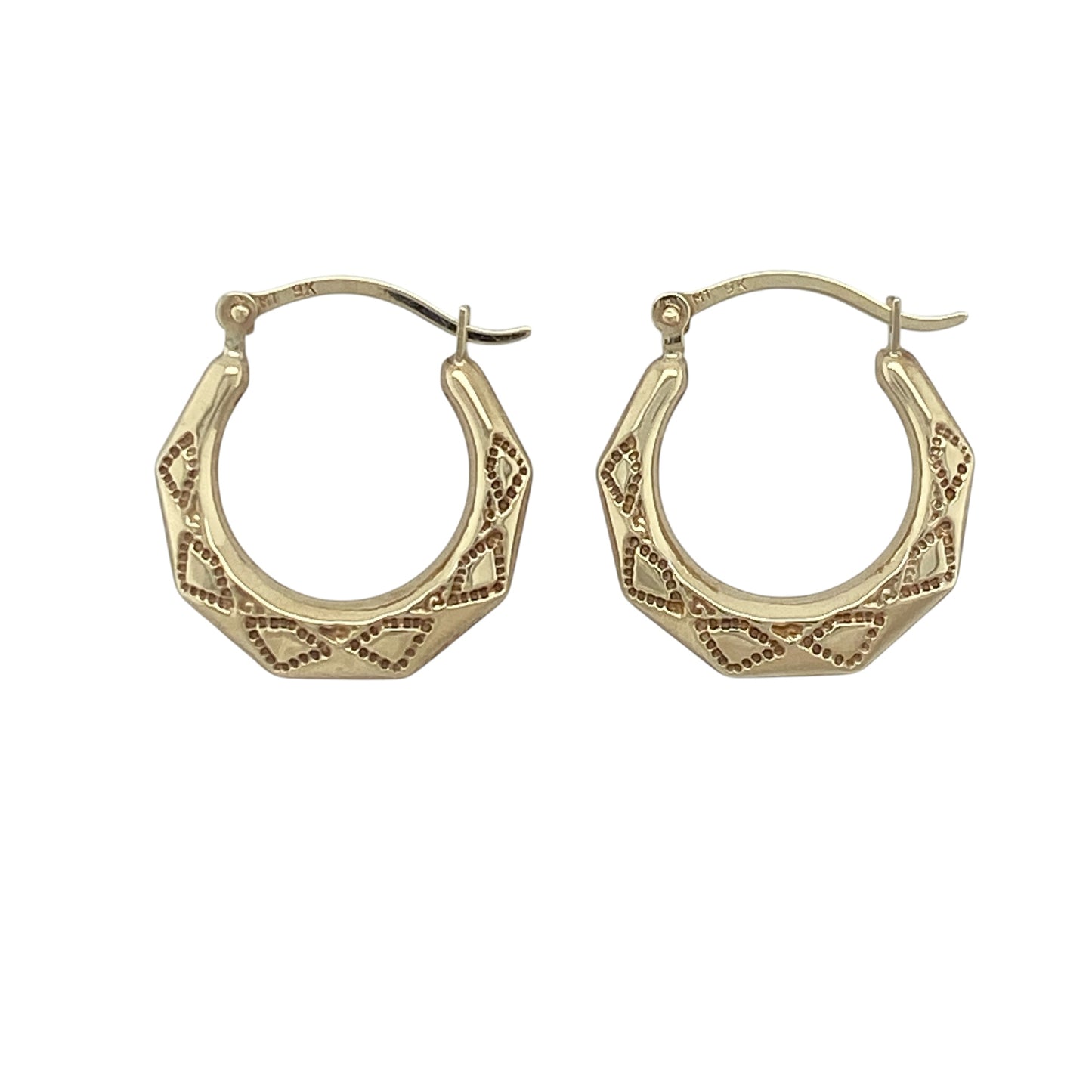 9ct Gold Patterned Creole Earrings