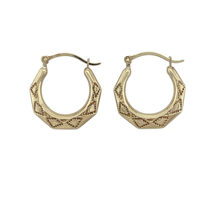 9ct Gold Patterned Creole Earrings
