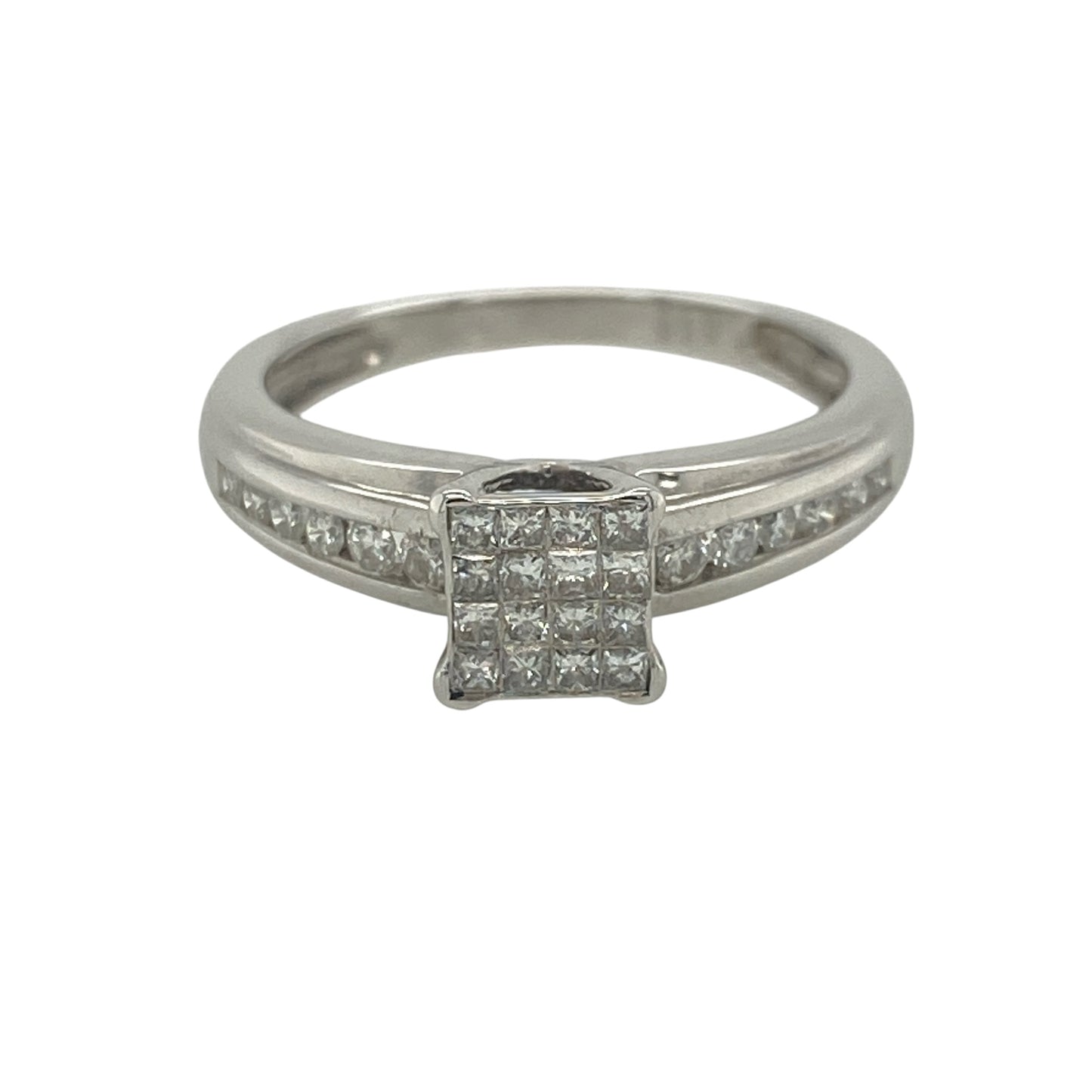 9ct White Gold & Diamond Square Cluster Ring