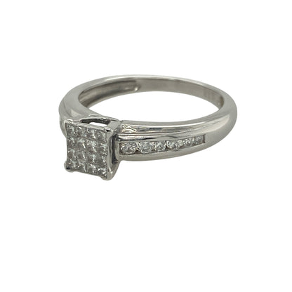 Add exceptional sparkle and timeless sophistication to your jewellery collection with this pre-owned 9ct white gold diamond square cluster ring. Featuring an elegant square-shaped diamond cluster and a generous total diamond content, this stunning ring offers impressive brilliance and classic appeal.

Design: The ring showcases a beautifully arranged square diamond cluster measuring approximately 6mm in height across the front.