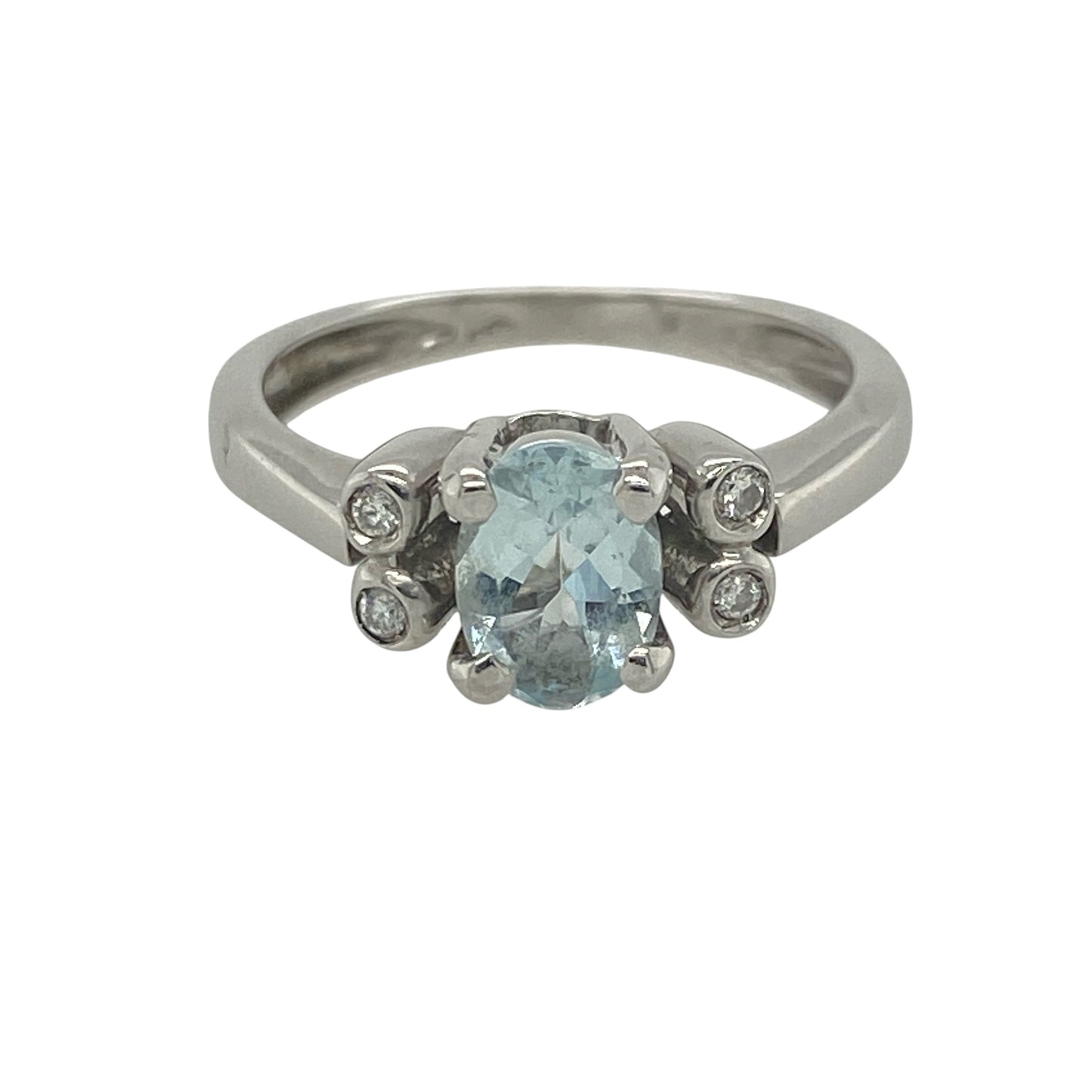 18ct White Gold Diamond & Aqua Ring