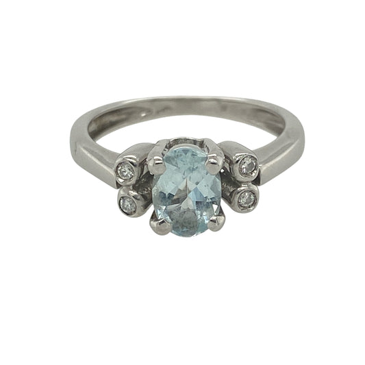 18ct White Gold Diamond & Aqua Ring