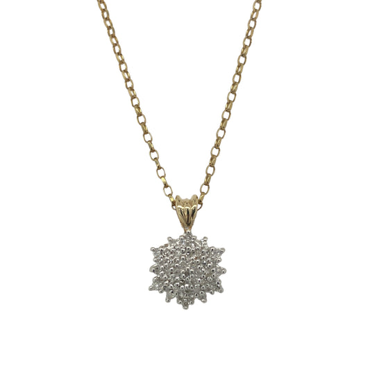 9ct Gold & Diamond Cluster 18" Necklace