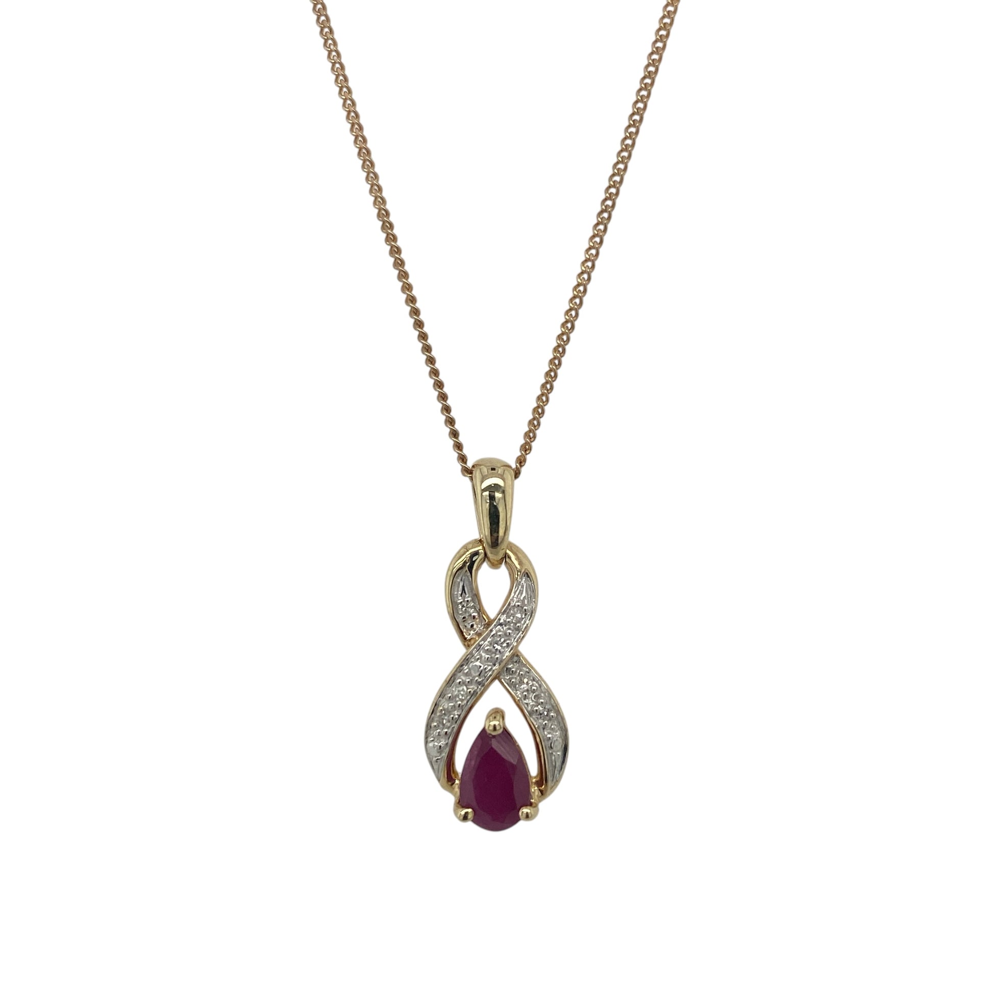 9ct Gold Diamond & Ruby Twist 18" Necklace