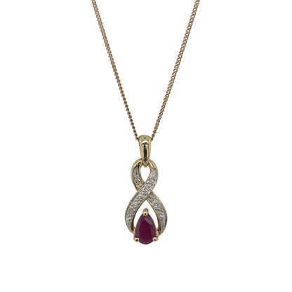 9ct Gold Diamond & Ruby Twist 18" Necklace