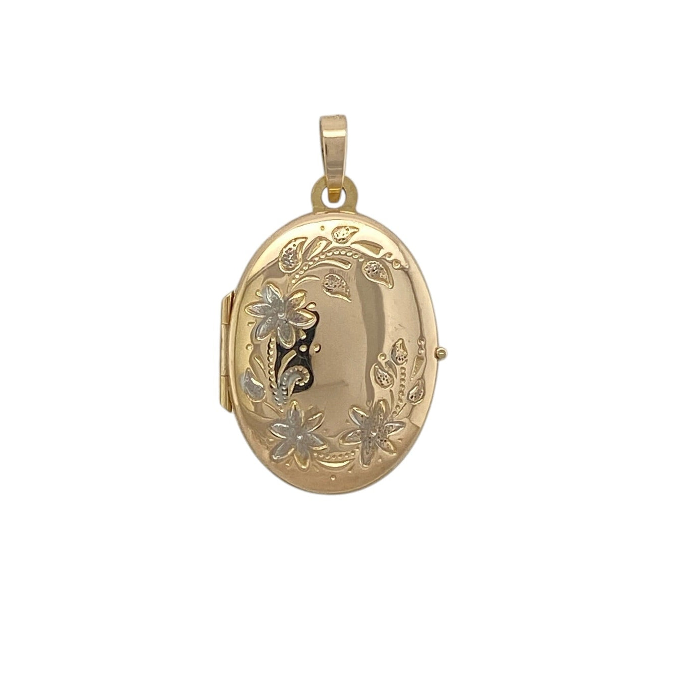 9ct Gold Flower Patterned Oval Locket