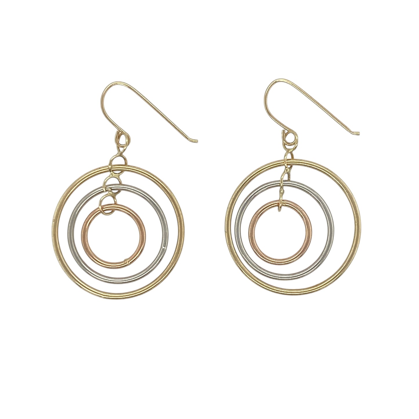 14ct Gold Three Circle Drop Earrings