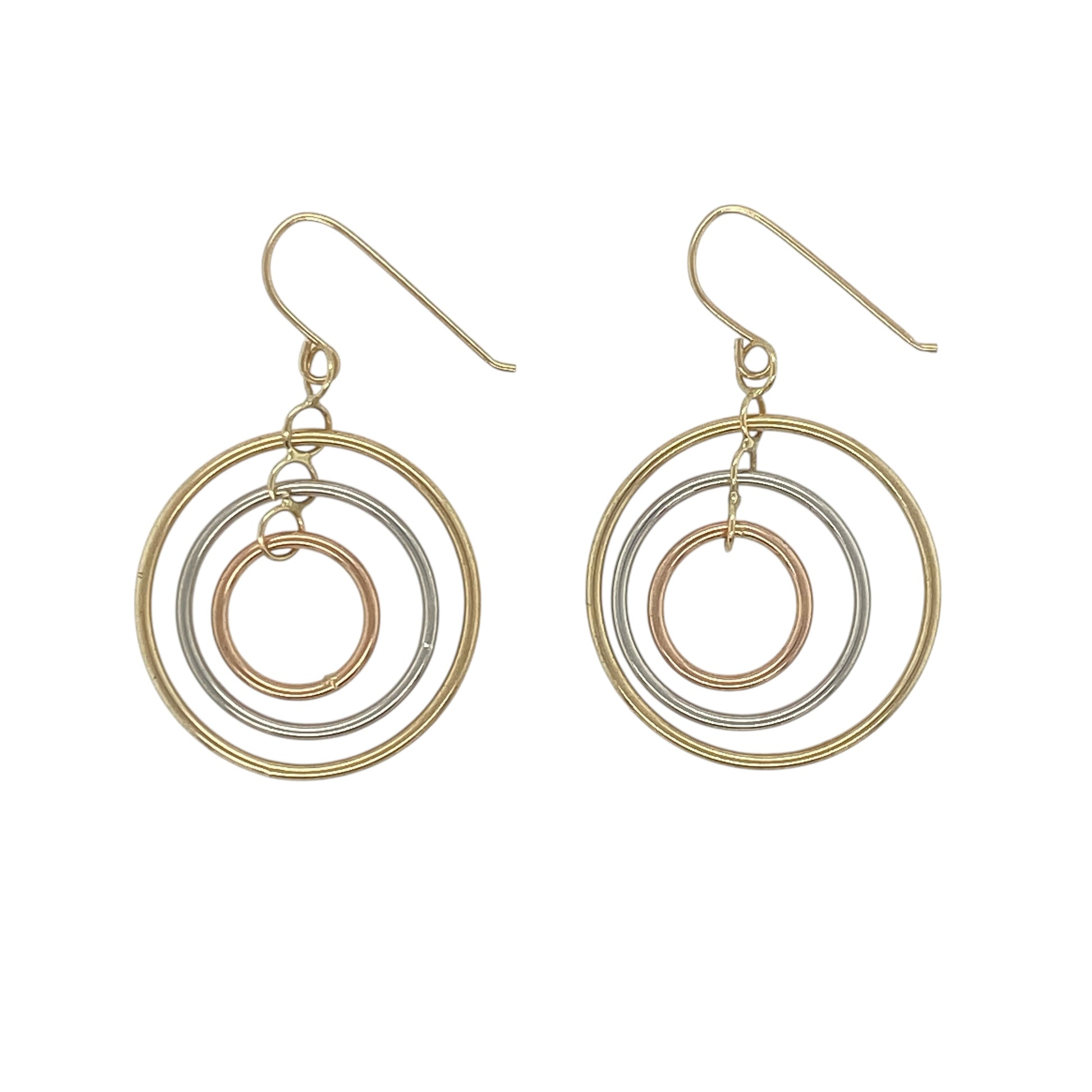14ct Gold Three Circle Drop Earrings