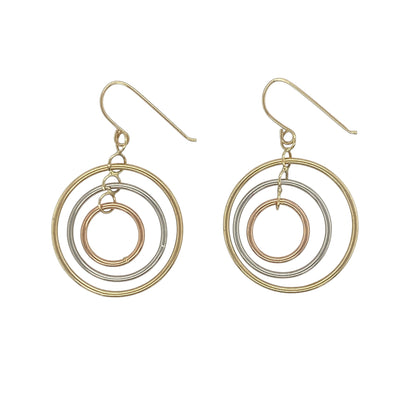 14ct Gold Three Circle Drop Earrings