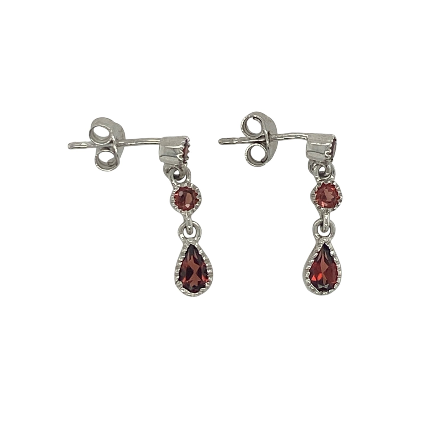 9ct White Gold & Garnet Drop Earrings