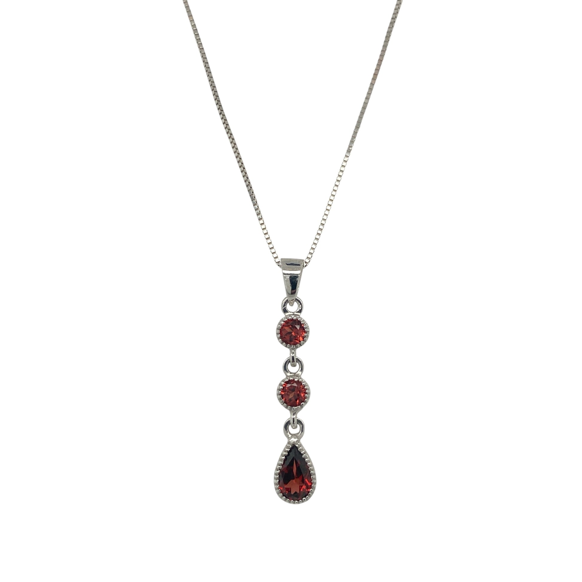 9ct White Gold & Garnet Drop 16" Necklace