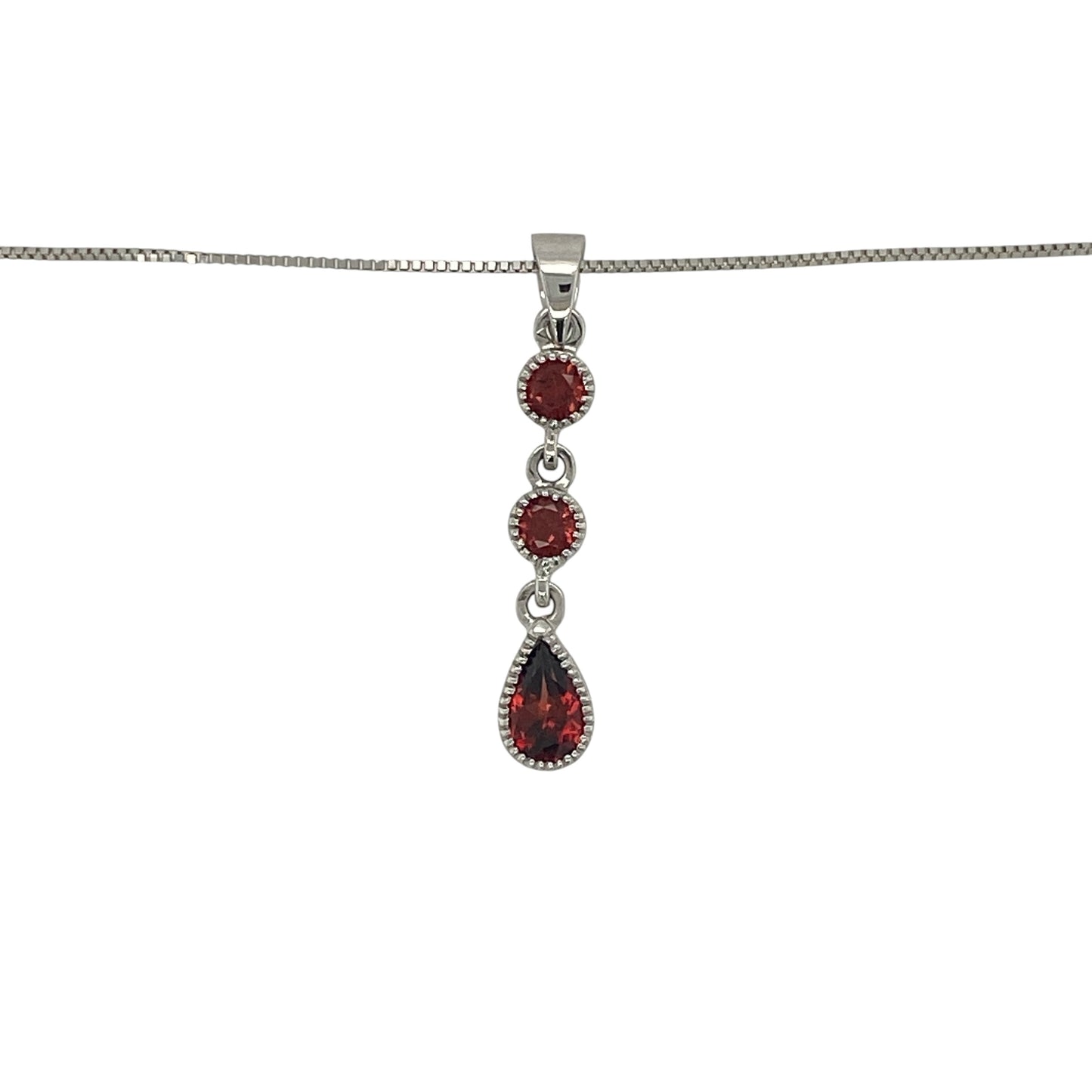 Add a touch of rich colour and timeless elegance to your jewellery collection with this pre-owned 9ct white gold garnet drop pendant necklace. Featuring a beautiful garnet suspended in a graceful drop design, this sophisticated piece offers classic styling with striking visual appeal.

Design: The necklace showcases an elegant drop pendant measuring approximately 2.8cm in length, including the bail.