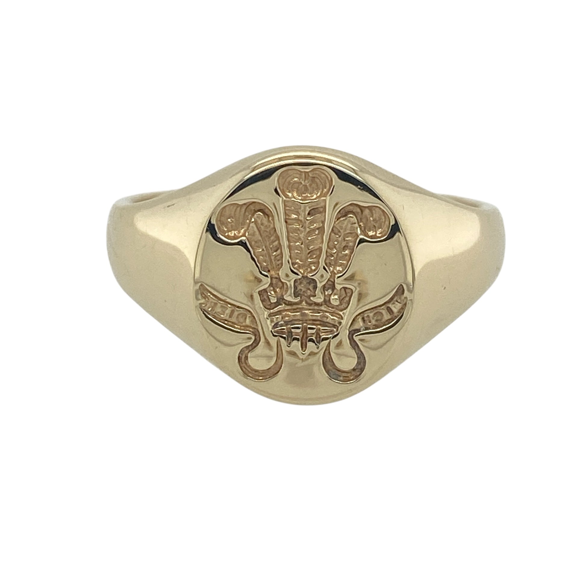 9ct Gold Welsh Three Feathers Oval Signet Ring