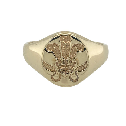 9ct Gold Welsh Three Feathers Oval Signet Ring