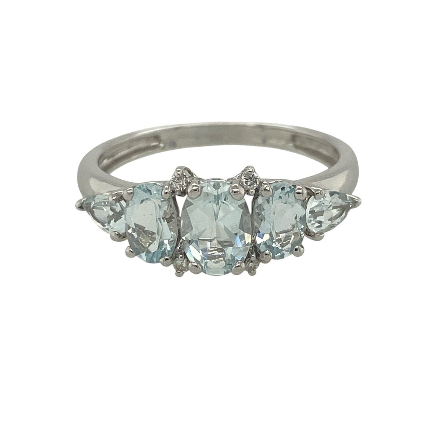 9ct White Gold Diamond & Aqua Band Ring