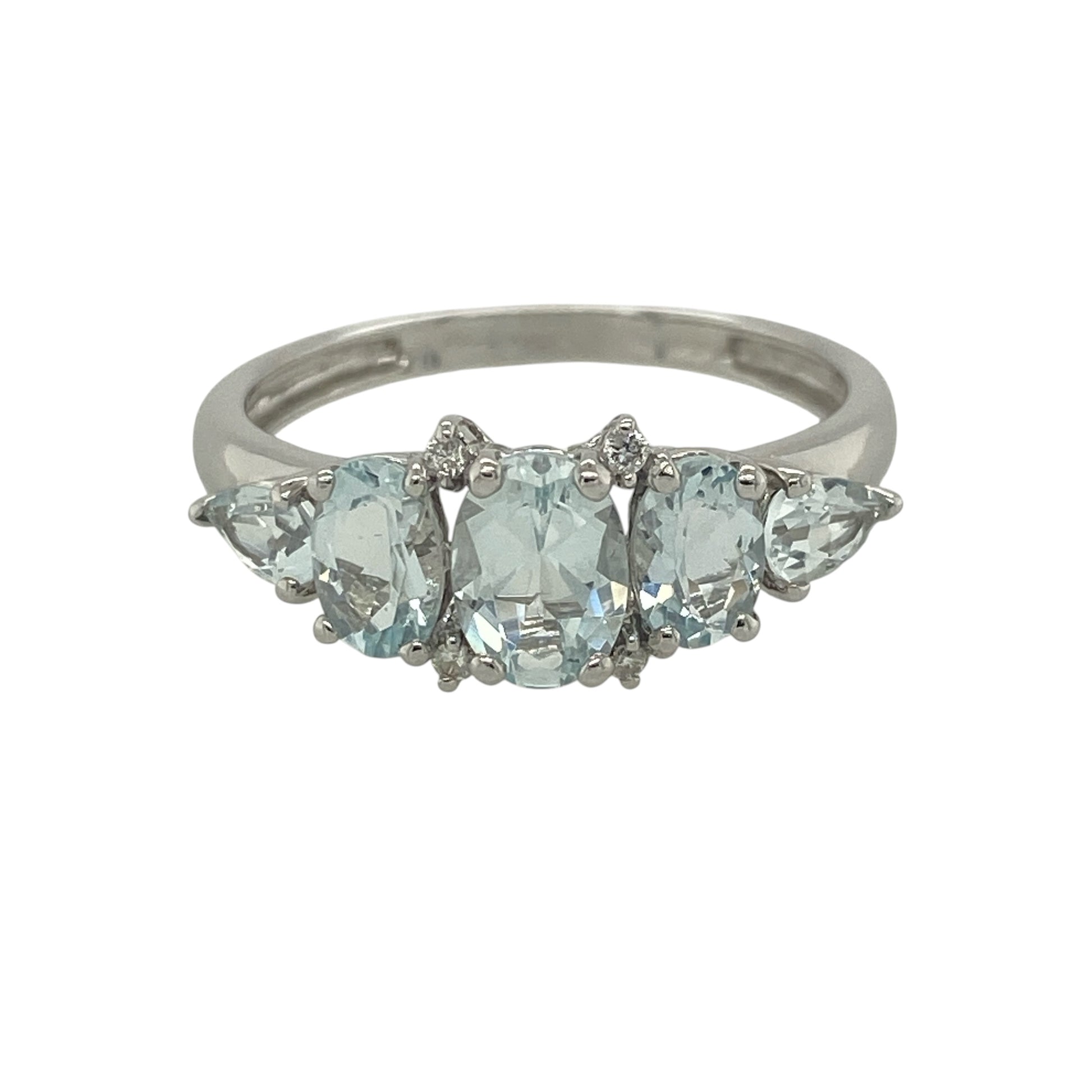 9ct White Gold Diamond & Aqua Band Ring