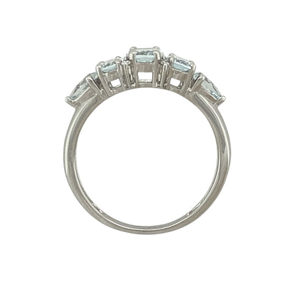 9ct White Gold Diamond & Aqua Band Ring