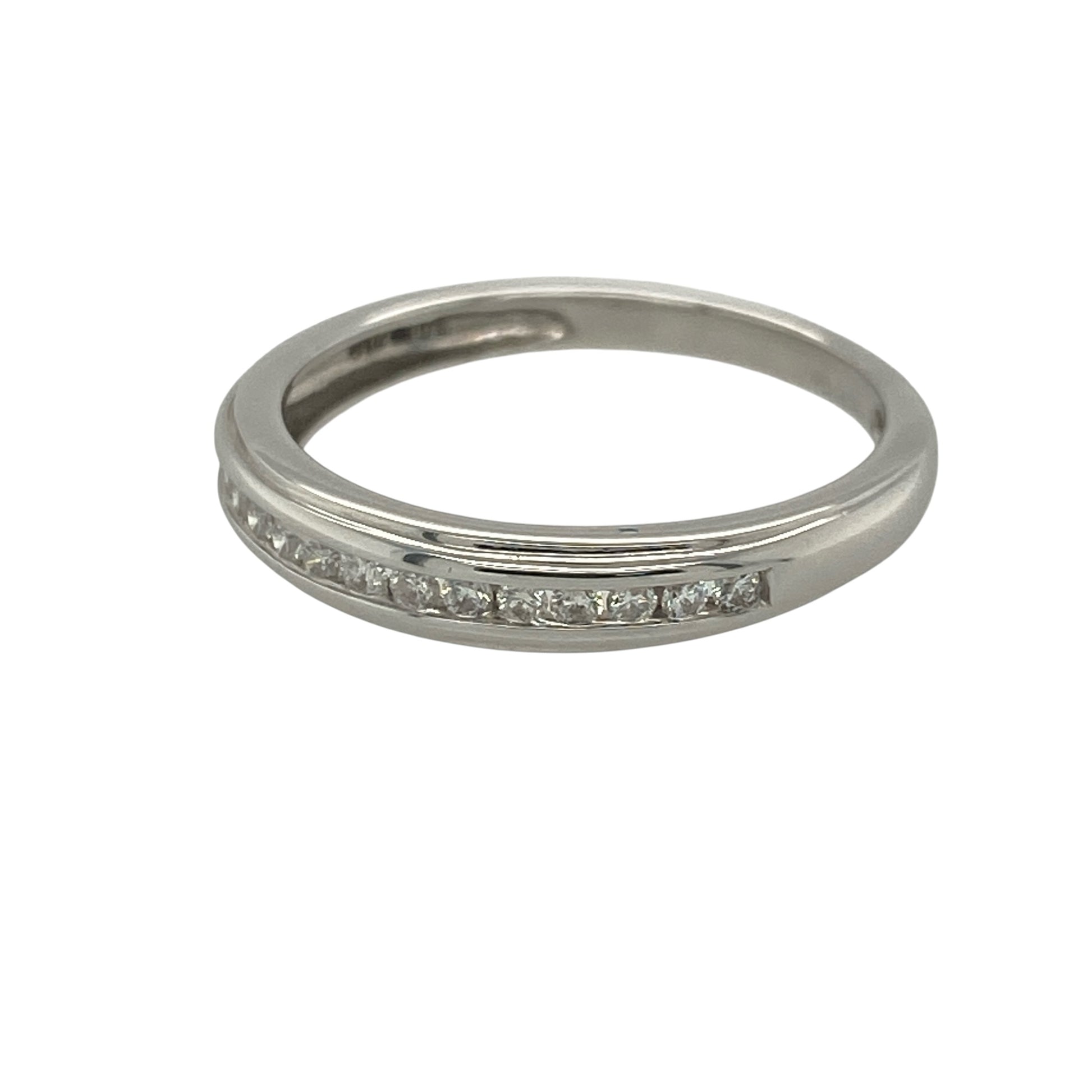 Add timeless sparkle and understated elegance to your jewellery collection with this pre-owned 9ct white gold diamond band ring. Featuring a sleek diamond-set design and crafted in polished white gold, this versatile ring is perfect for everyday wear or special occasions.

Design: The ring features a classic band design with a diamond-set front measuring approximately 3.5mm in width.