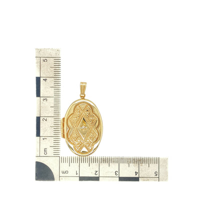 9ct Gold & Diamond Patterned Oval Locket