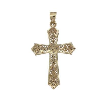 Express faith and elegance with this pre-owned 9ct yellow gold multi-diamond criss-cross patterned cross pendant. Beautifully crafted with intricate detailing and sparkling diamond accents, this distinctive pendant combines meaningful symbolism with timeless style.

Design: The pendant features a classic cross design enhanced by an attractive criss-cross patterned finish. The textured detailing adds depth and visual interest, creating a unique interpretation of a traditional symbol. 