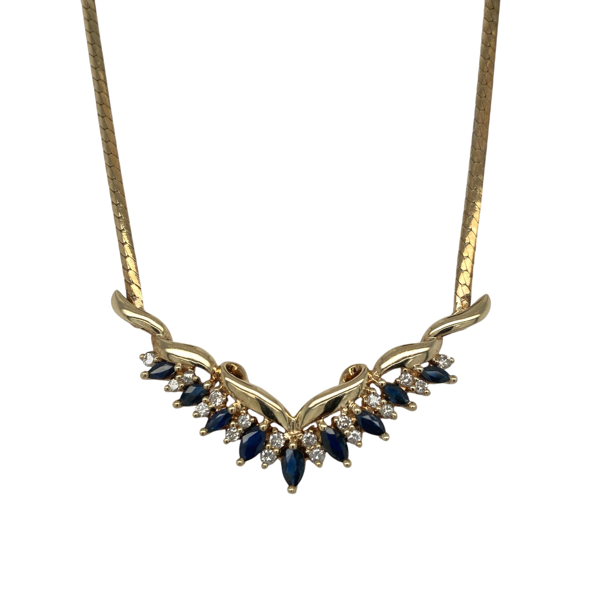 9ct Gold Diamond & Sapphire 16" Necklace