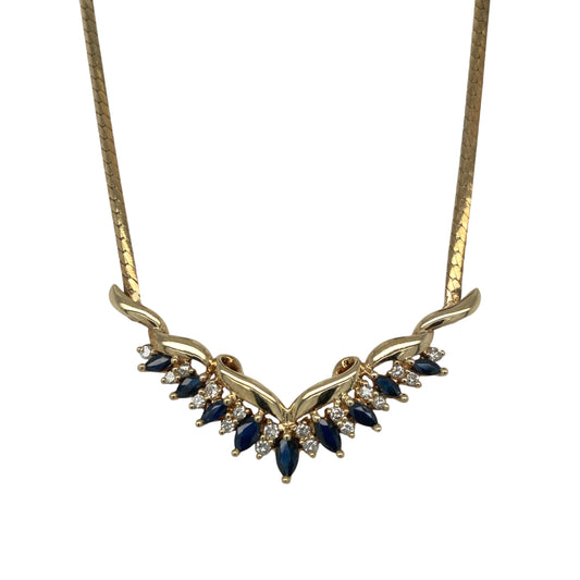 9ct Gold Diamond & Sapphire 16" Necklace