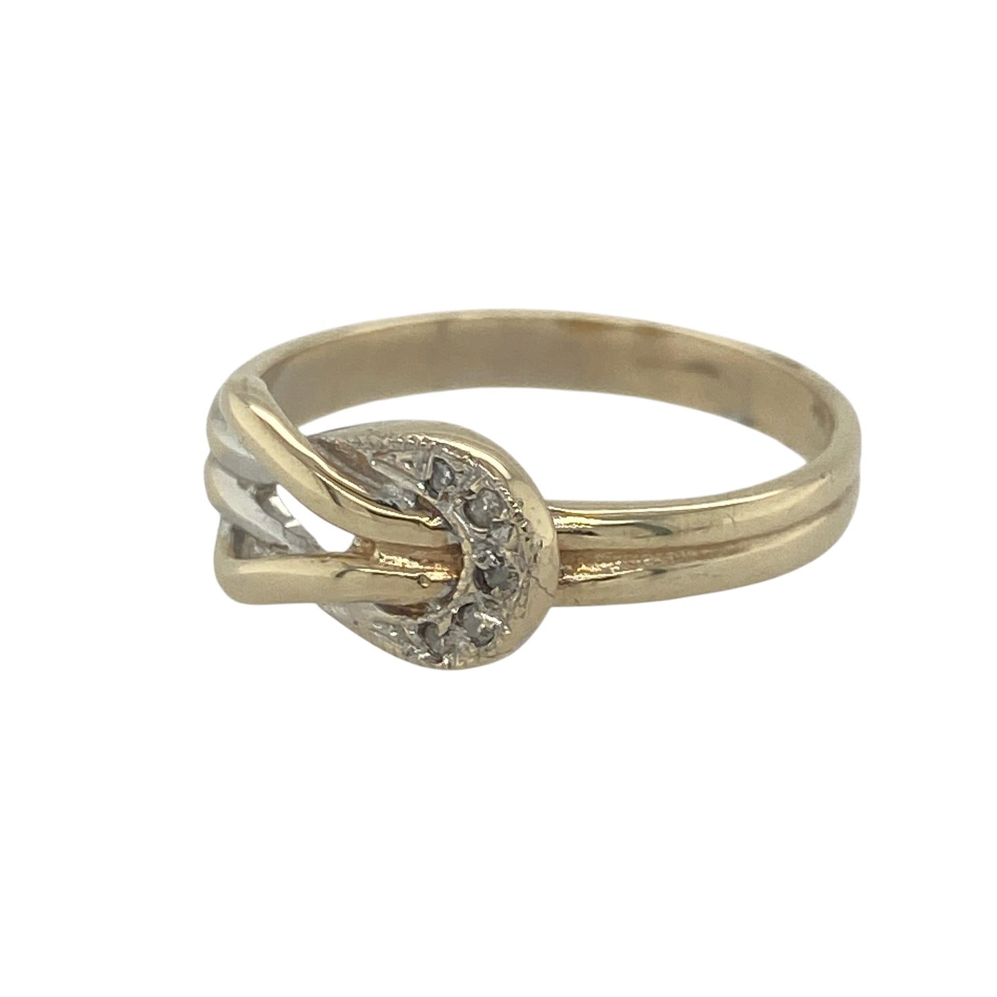 Add a meaningful touch of elegance to your jewellery collection with this pre-owned 9ct yellow gold diamond knot ring. Featuring a classic knot design enhanced with sparkling diamond accents, this beautiful ring symbolises enduring love, unity, and connection.

Design: The ring showcases an attractive knot motif across the front, measuring approximately 7mm in height.
