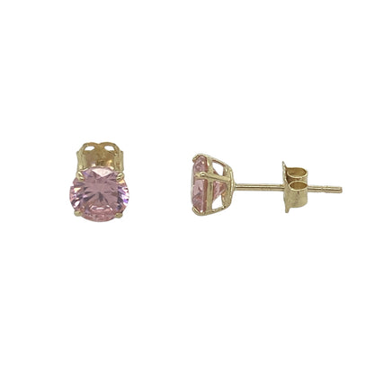 9ct Gold & Pink Round Stone Stud Earrings