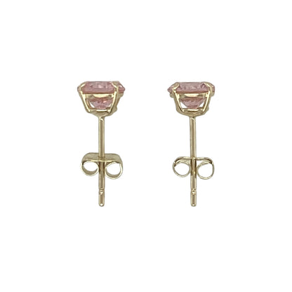 9ct Gold & Pink Round Stone Stud Earrings