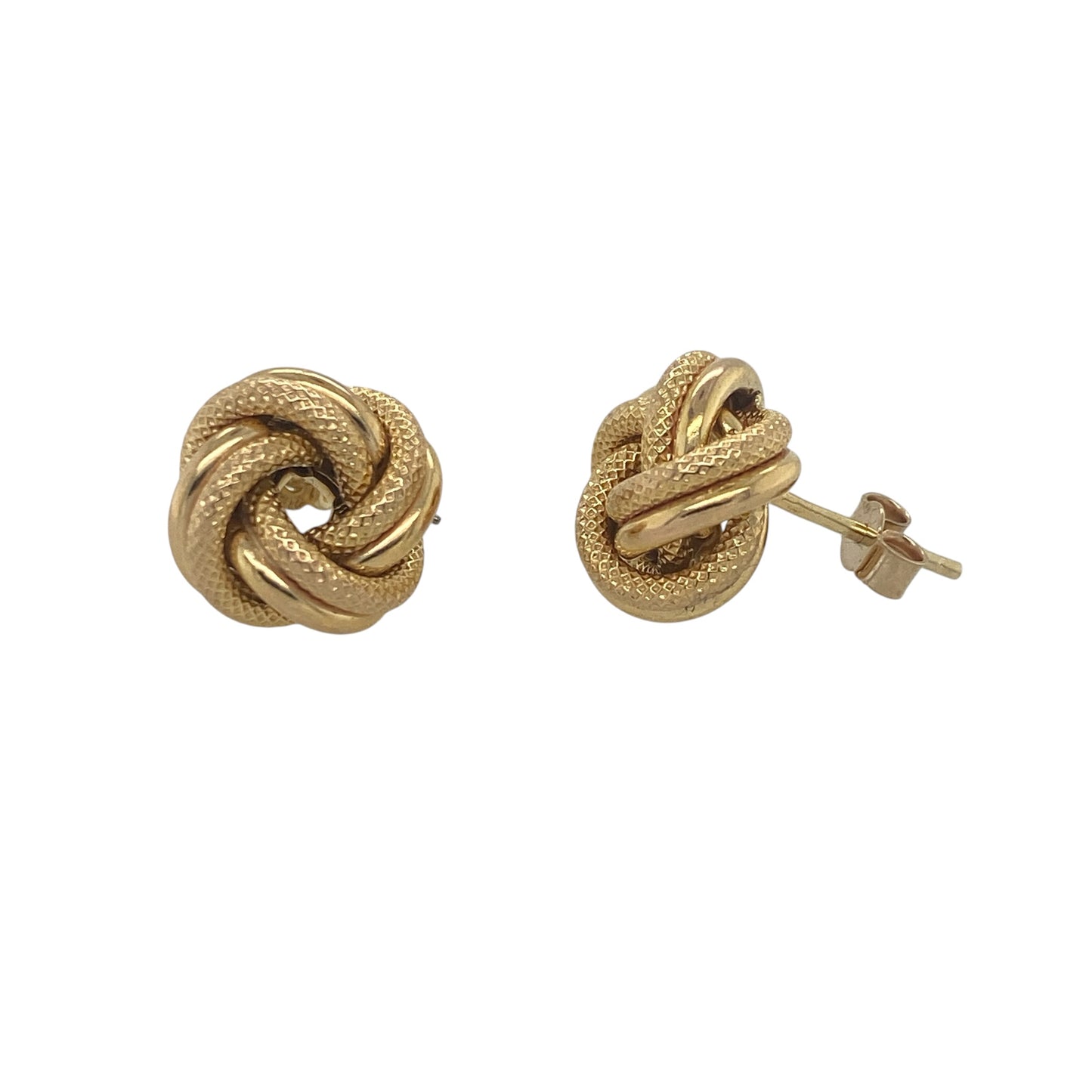 9ct Gold 11mm Patterned Knot Stud Earrings