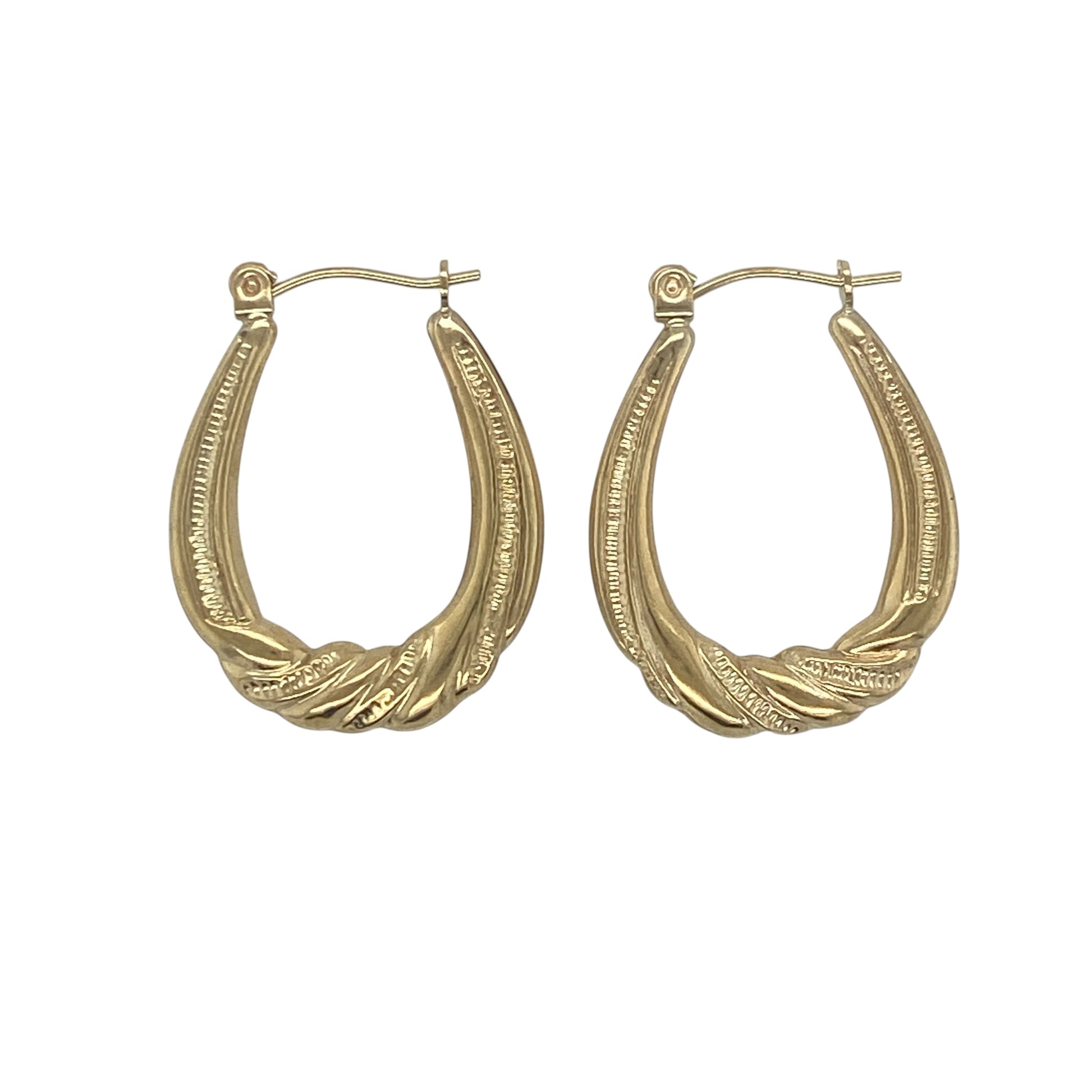 9ct Gold Patterned Twist Oval Creole Earrings