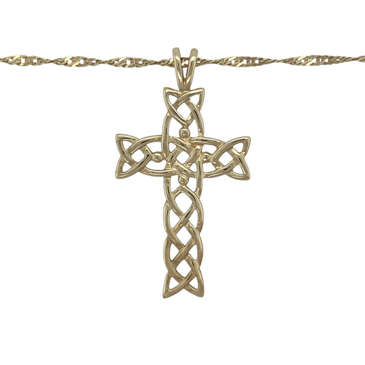 Celebrate faith and Celtic heritage with this pre-owned 9ct yellow gold open Celtic cross pendant necklace. Beautifully crafted with intricate openwork detailing, this elegant piece combines meaningful symbolism with timeless gold craftsmanship.

Design: The necklace features a classic open Celtic cross pendant measuring approximately 3.6cm in length, including the bail.