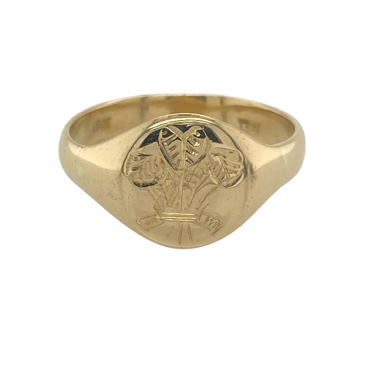 18ct Gold Welsh Three Feathers Oval Signet Ring