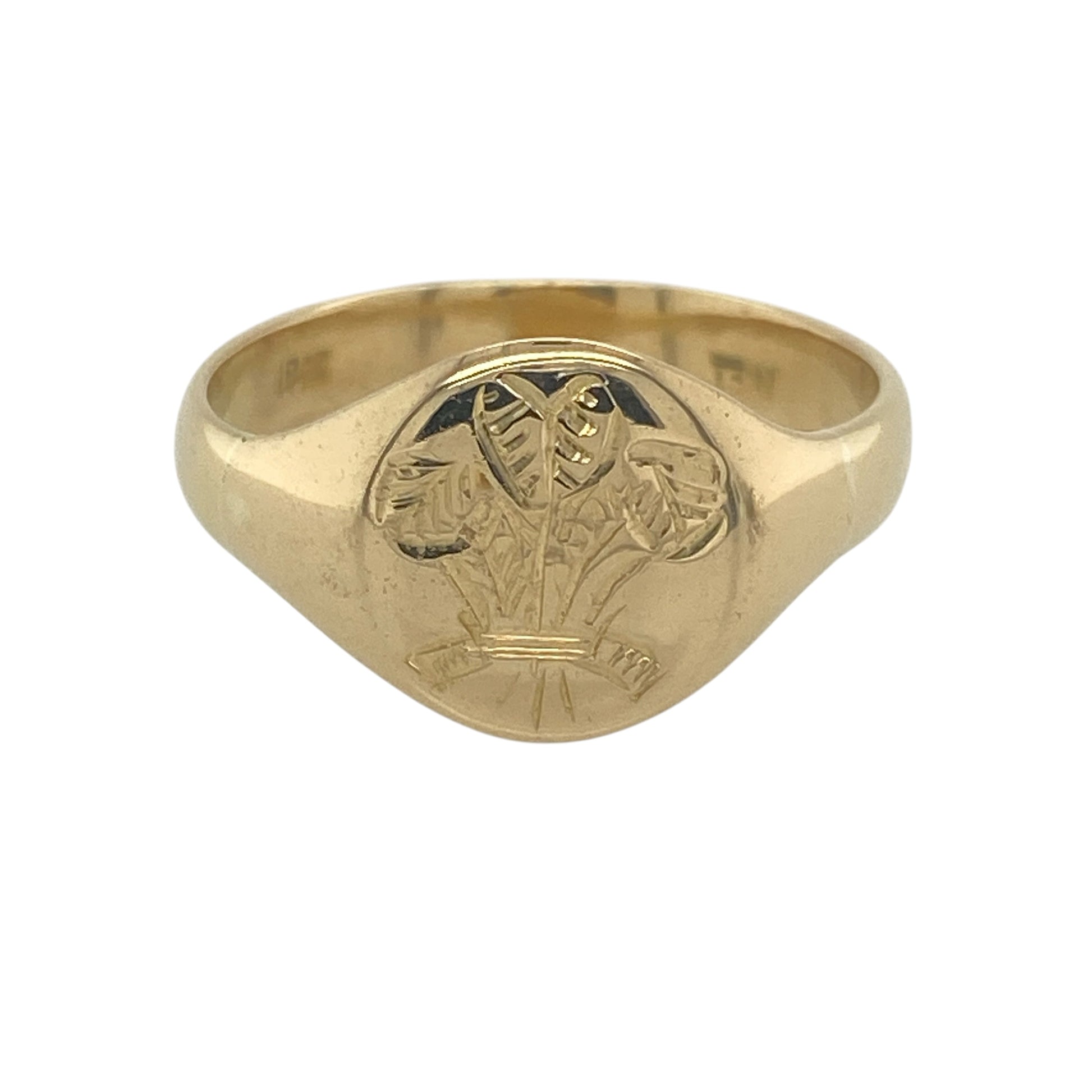 18ct Gold Welsh Three Feathers Oval Signet Ring
