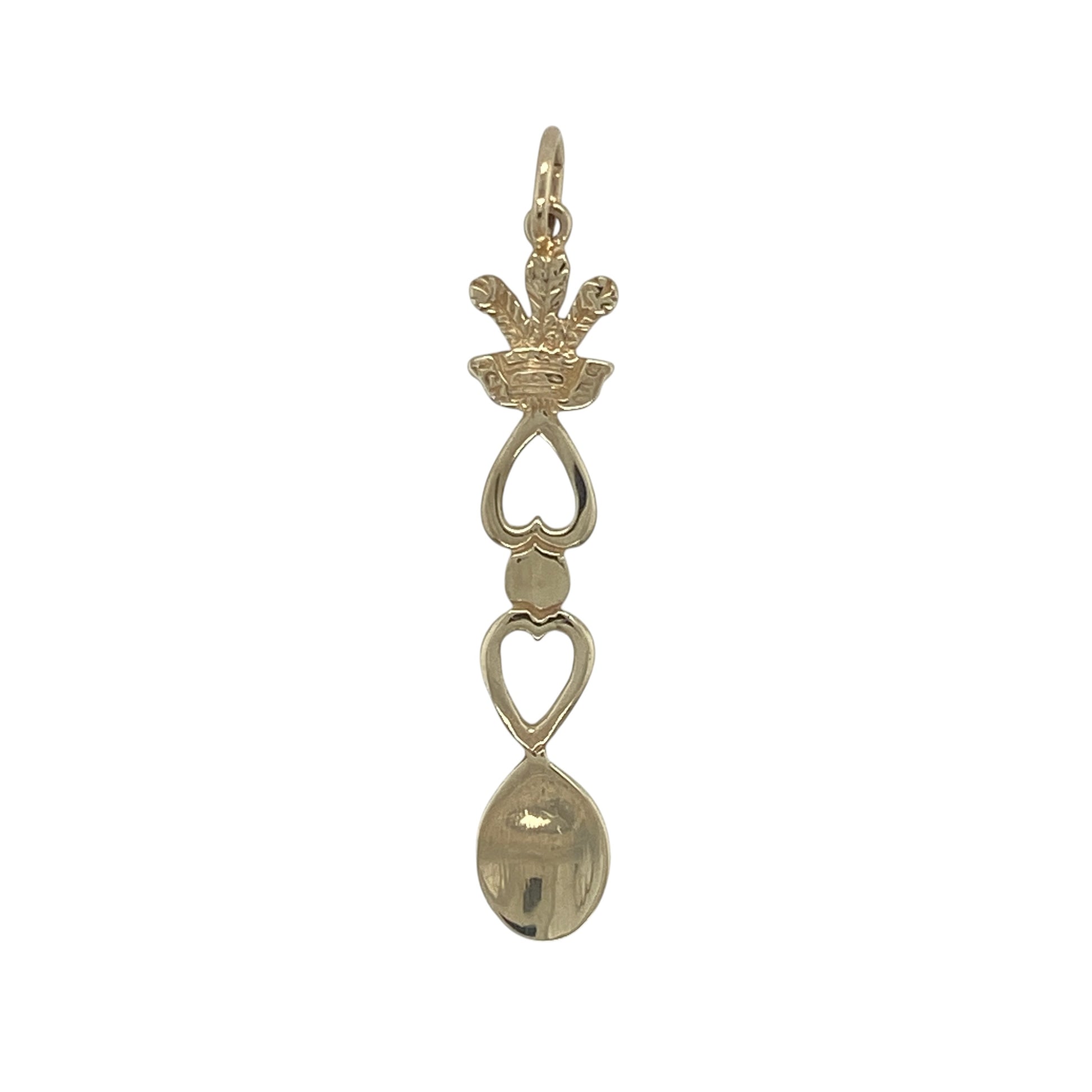 9ct Gold Welsh Three Feathers Heart Lovespoon Pendant