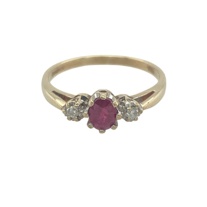 9ct Gold Diamond & Ruby Trilogy Ring