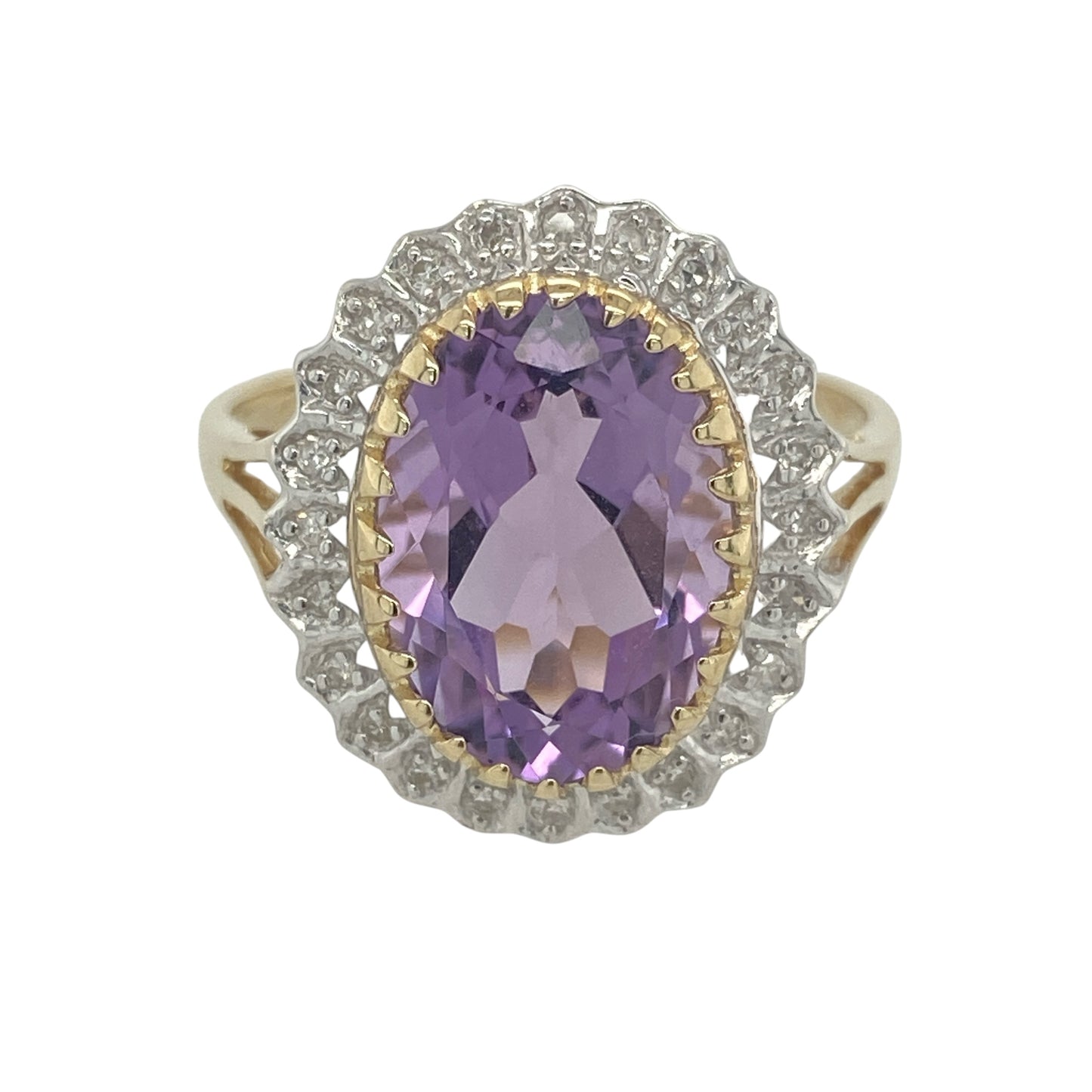 9ct Gold Diamond & Amethyst Cluster Ring