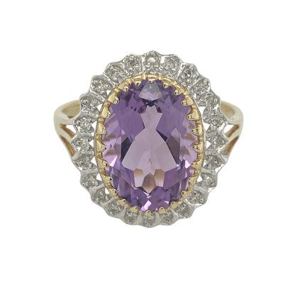 9ct Gold Diamond & Amethyst Cluster Ring