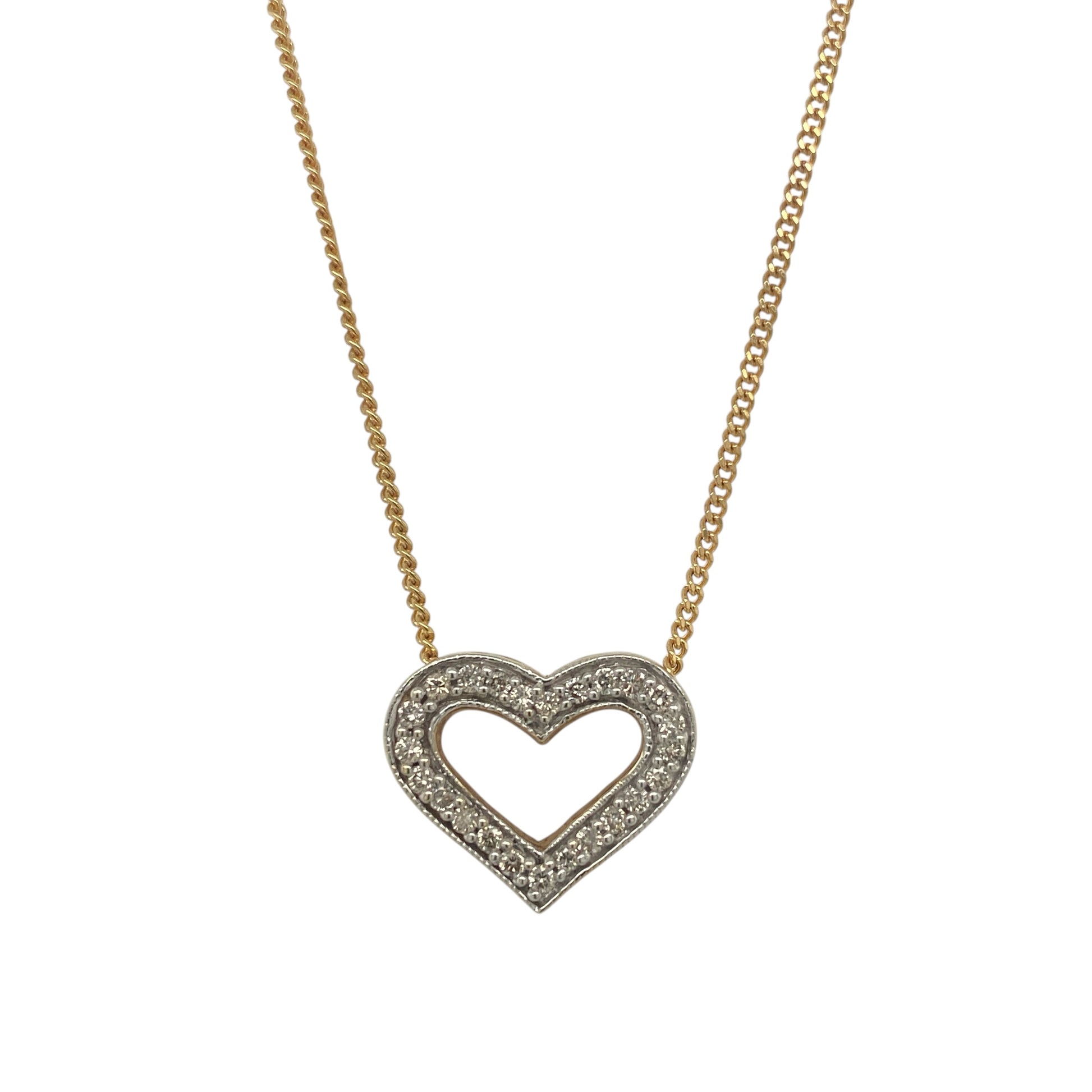 9ct Gold & Diamond Open Heart 18" Necklace