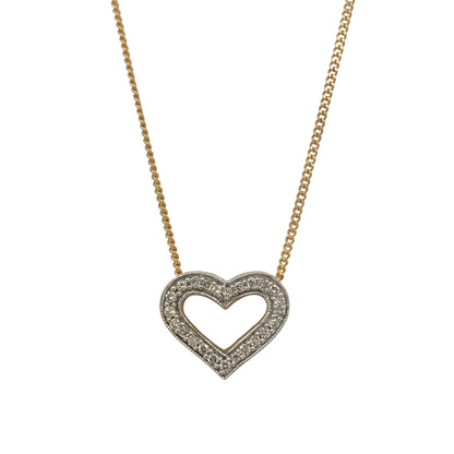 9ct Gold & Diamond Open Heart 18" Necklace