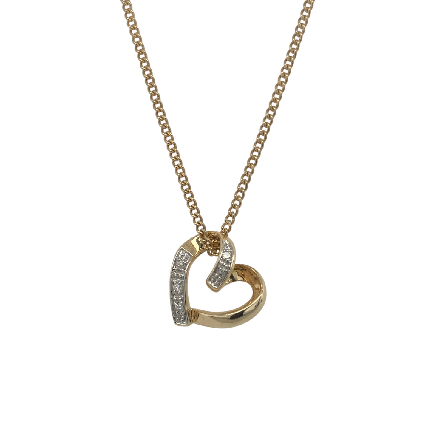 9ct Gold & Diamond Open Heart 18" Necklace
