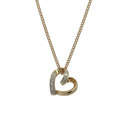 9ct Gold & Diamond Open Heart 18" Necklace