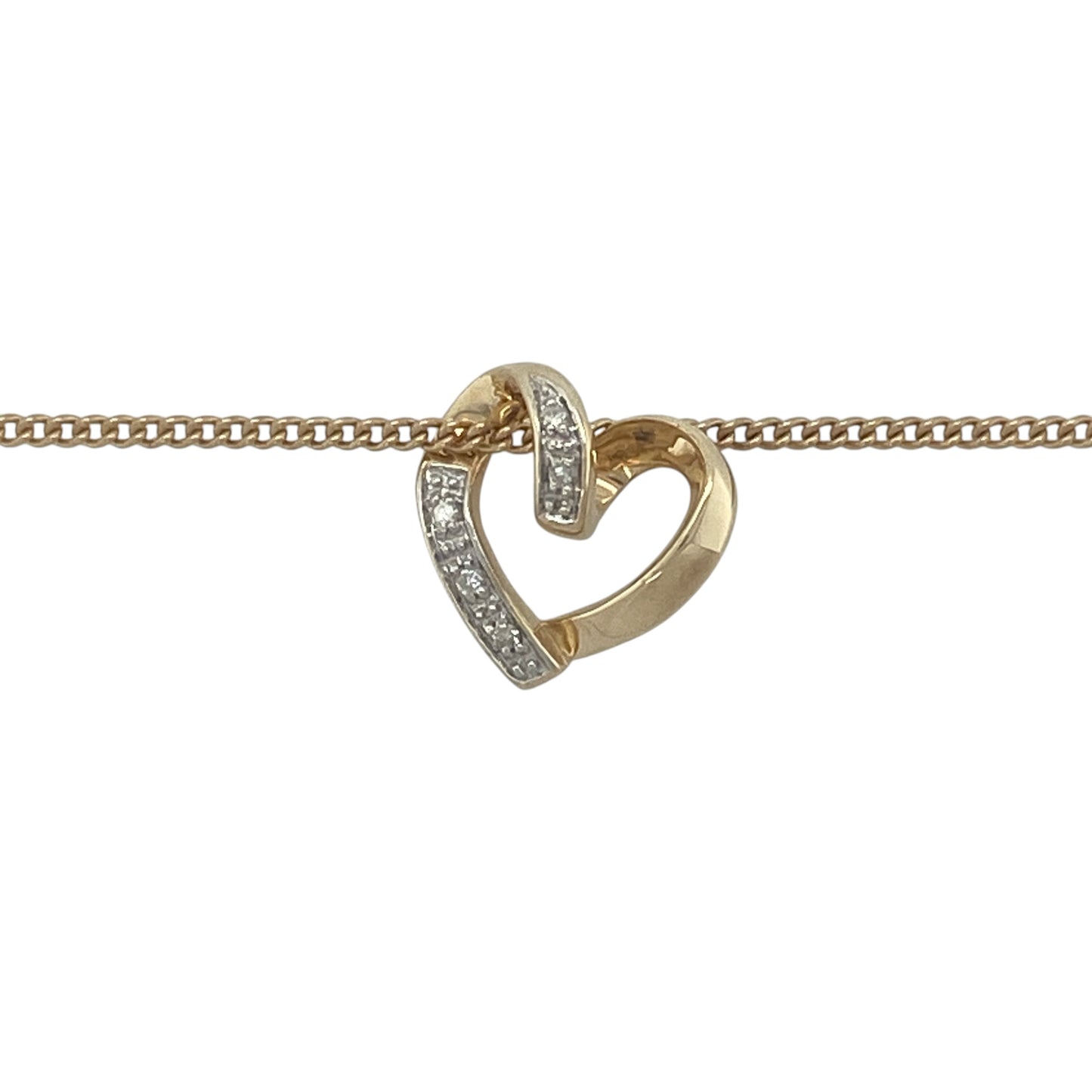 Delicate, elegant, and full of meaning, this pre-owned 9ct yellow gold diamond open heart pendant necklace is a timeless expression of love and affection. Featuring a graceful heart design accented with sparkling diamonds, this necklace is perfect for everyday wear or as a thoughtful gift for a special occasion.

Design: The necklace features a beautifully crafted open heart pendant measuring approximately 12mm by 13mm.