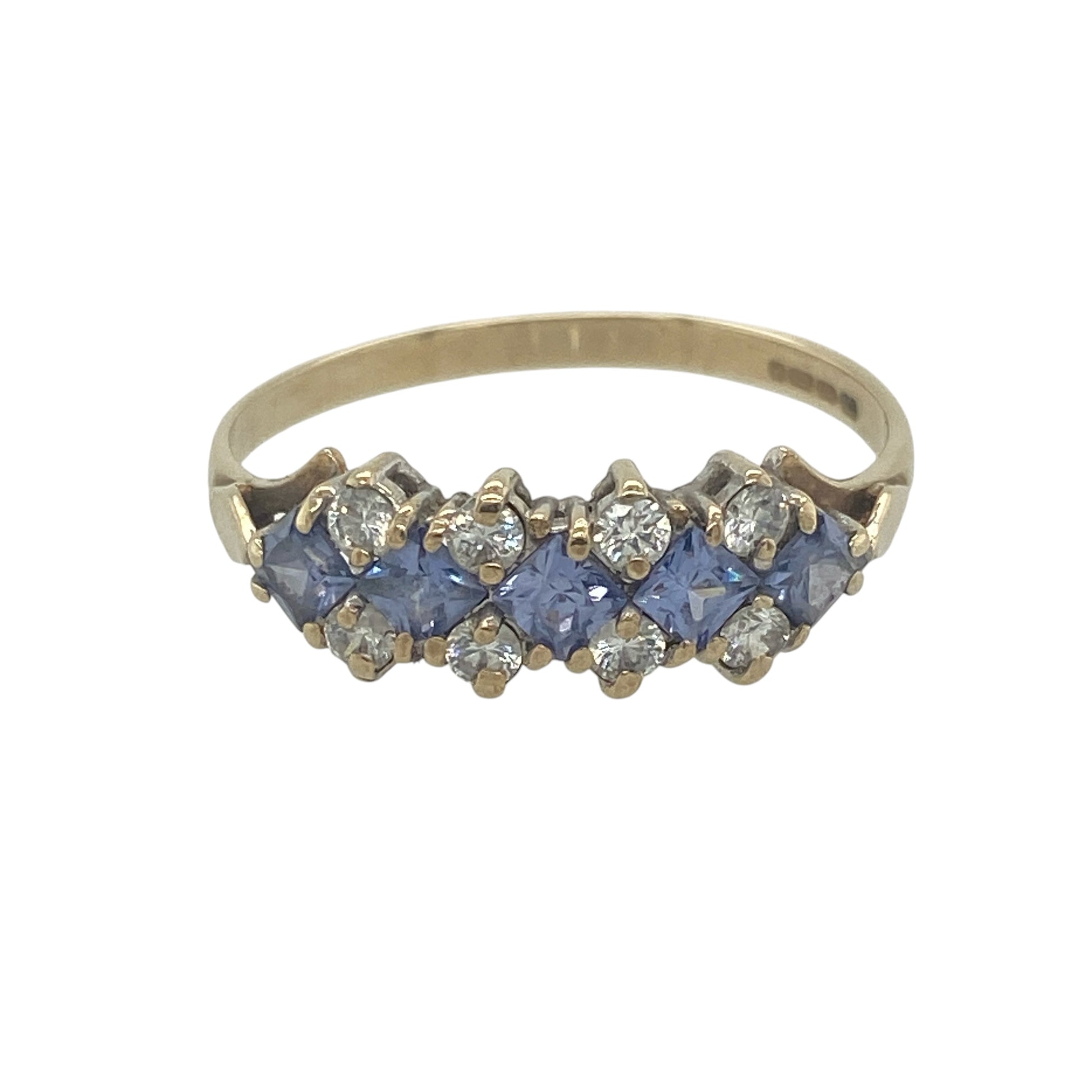 9ct Gold Tanzanite & Cubic Zirconia Cluster Band Ring