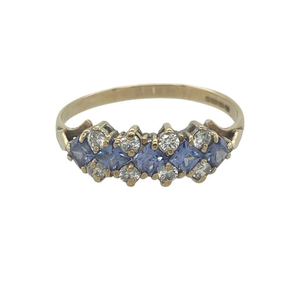 9ct Gold Tanzanite & Cubic Zirconia Cluster Band Ring