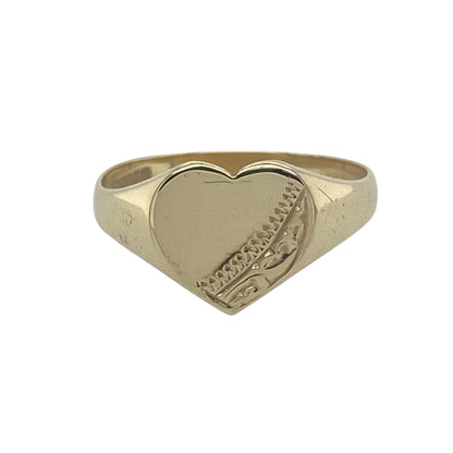 9ct Gold Patterned Heart Signet Ring